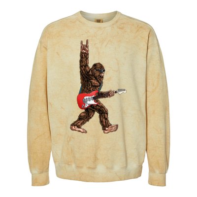 Bigfoot Playing A Electric Guitar Rock On Sasquatch Big Foot Colorblast Crewneck Sweatshirt