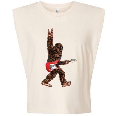 Bigfoot Playing A Electric Guitar Rock On Sasquatch Big Foot Garment-Dyed Women's Muscle Tee