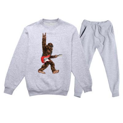 Bigfoot Playing A Electric Guitar Rock On Sasquatch Big Foot Premium Crewneck Sweatsuit Set