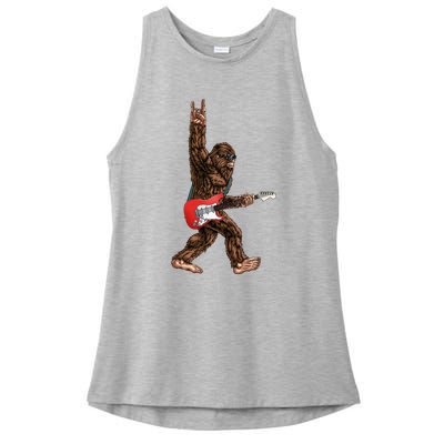 Bigfoot Playing A Electric Guitar Rock On Sasquatch Big Foot Ladies PosiCharge Tri-Blend Wicking Tank