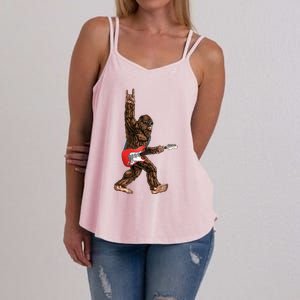 Bigfoot Playing A Electric Guitar Rock On Sasquatch Big Foot Women's Strappy Tank