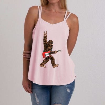 Bigfoot Playing A Electric Guitar Rock On Sasquatch Big Foot Women's Strappy Tank