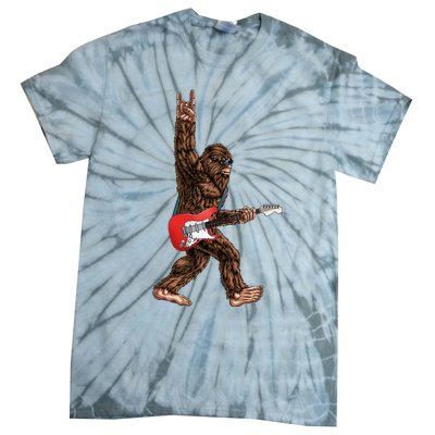 Bigfoot Playing A Electric Guitar Rock On Sasquatch Big Foot Tie-Dye T-Shirt