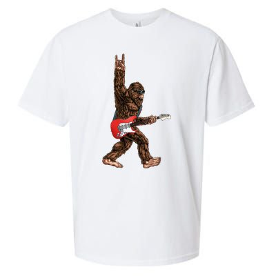 Bigfoot Playing A Electric Guitar Rock On Sasquatch Big Foot Sueded Cloud Jersey T-Shirt