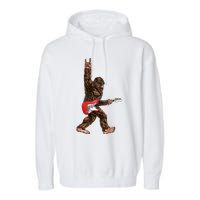 Bigfoot Playing A Electric Guitar Rock On Sasquatch Big Foot Garment-Dyed Fleece Hoodie