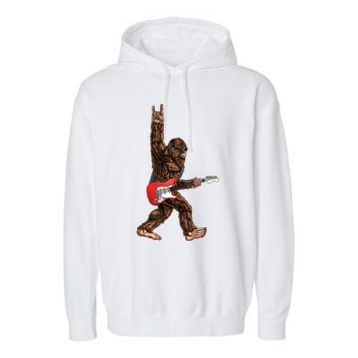 Bigfoot Playing A Electric Guitar Rock On Sasquatch Big Foot Garment-Dyed Fleece Hoodie