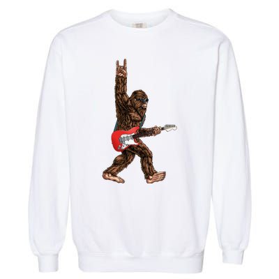 Bigfoot Playing A Electric Guitar Rock On Sasquatch Big Foot Garment-Dyed Sweatshirt