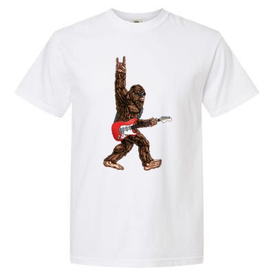 Bigfoot Playing A Electric Guitar Rock On Sasquatch Big Foot Garment-Dyed Heavyweight T-Shirt