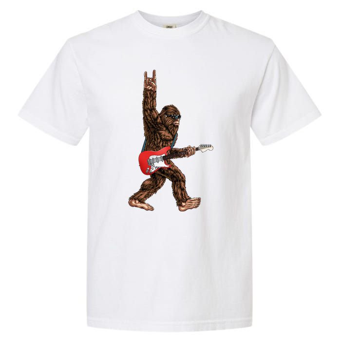 Bigfoot Playing A Electric Guitar Rock On Sasquatch Big Foot Garment-Dyed Heavyweight T-Shirt