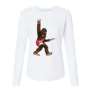 Bigfoot Playing A Electric Guitar Rock On Sasquatch Big Foot Womens Cotton Relaxed Long Sleeve T-Shirt