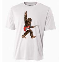 Bigfoot Playing A Electric Guitar Rock On Sasquatch Big Foot Cooling Performance Crew T-Shirt