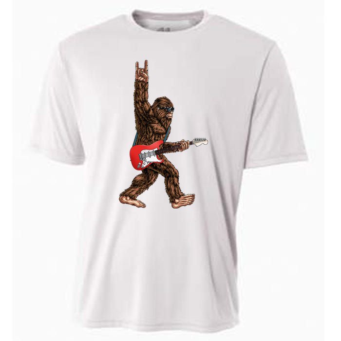 Bigfoot Playing A Electric Guitar Rock On Sasquatch Big Foot Cooling Performance Crew T-Shirt