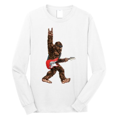 Bigfoot Playing A Electric Guitar Rock On Sasquatch Big Foot Long Sleeve Shirt