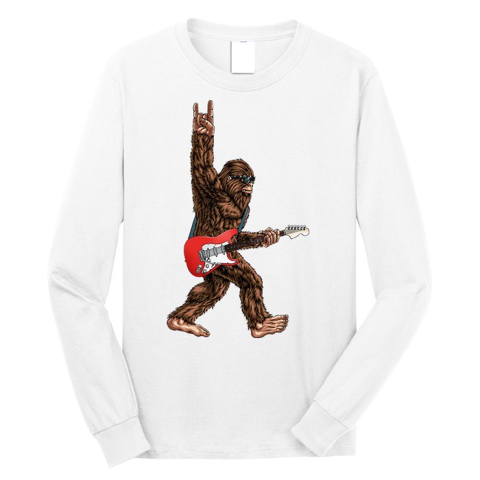 Bigfoot Playing A Electric Guitar Rock On Sasquatch Big Foot Long Sleeve Shirt