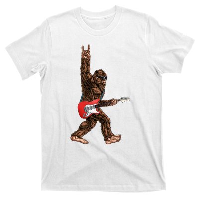 Bigfoot Playing A Electric Guitar Rock On Sasquatch Big Foot T-Shirt