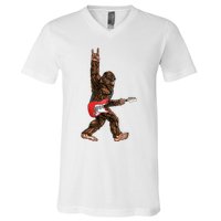 Bigfoot Playing A Electric Guitar Rock On Sasquatch Big Foot V-Neck T-Shirt