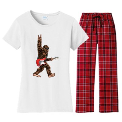 Bigfoot Playing A Electric Guitar Rock On Sasquatch Big Foot Women's Flannel Pajama Set