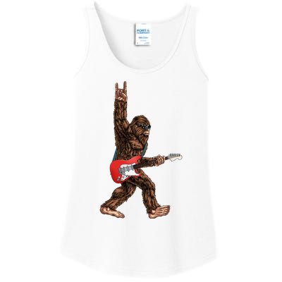 Bigfoot Playing A Electric Guitar Rock On Sasquatch Big Foot Ladies Essential Tank