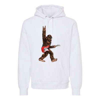 Bigfoot Playing A Electric Guitar Rock On Sasquatch Big Foot Premium Hoodie