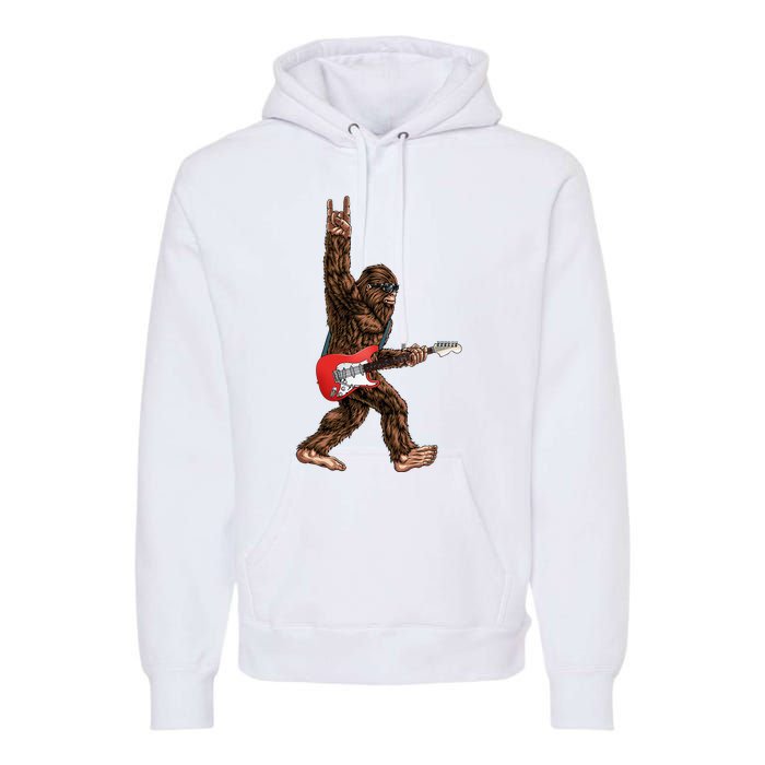 Bigfoot Playing A Electric Guitar Rock On Sasquatch Big Foot Premium Hoodie