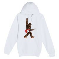 Bigfoot Playing A Electric Guitar Rock On Sasquatch Big Foot Premium Pullover Hoodie