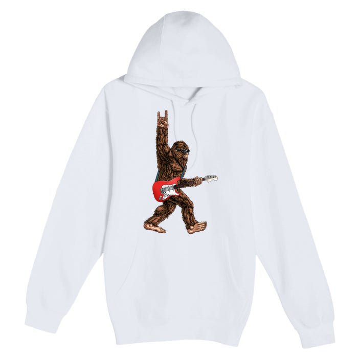 Bigfoot Playing A Electric Guitar Rock On Sasquatch Big Foot Premium Pullover Hoodie