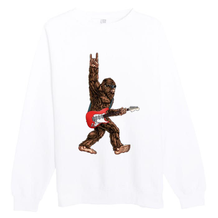 Bigfoot Playing A Electric Guitar Rock On Sasquatch Big Foot Premium Crewneck Sweatshirt