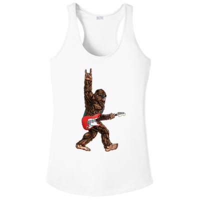 Bigfoot Playing A Electric Guitar Rock On Sasquatch Big Foot Ladies PosiCharge Competitor Racerback Tank