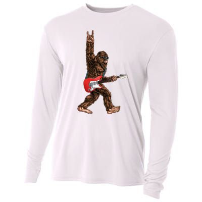 Bigfoot Playing A Electric Guitar Rock On Sasquatch Big Foot Cooling Performance Long Sleeve Crew