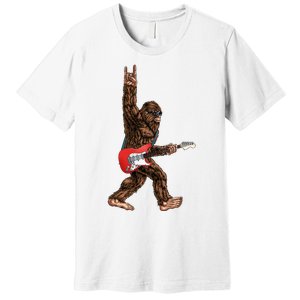 Bigfoot Playing A Electric Guitar Rock On Sasquatch Big Foot Premium T-Shirt