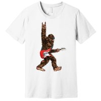 Bigfoot Playing A Electric Guitar Rock On Sasquatch Big Foot Premium T-Shirt