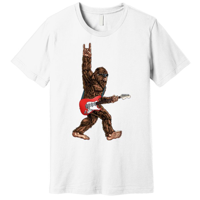 Bigfoot Playing A Electric Guitar Rock On Sasquatch Big Foot Premium T-Shirt