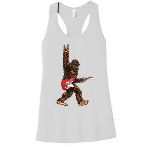 Bigfoot Playing A Electric Guitar Rock On Sasquatch Big Foot Women's Racerback Tank