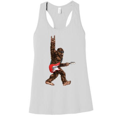 Bigfoot Playing A Electric Guitar Rock On Sasquatch Big Foot Women's Racerback Tank