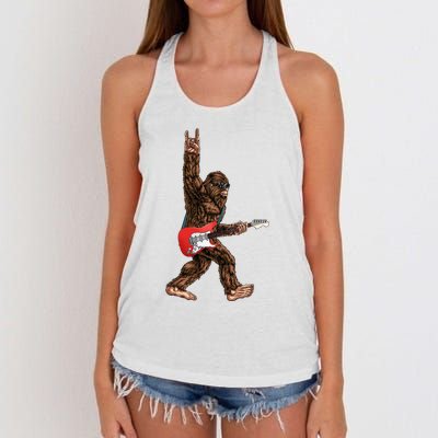 Bigfoot Playing A Electric Guitar Rock On Sasquatch Big Foot Women's Knotted Racerback Tank