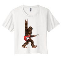 Bigfoot Playing A Electric Guitar Rock On Sasquatch Big Foot Women's Crop Top Tee