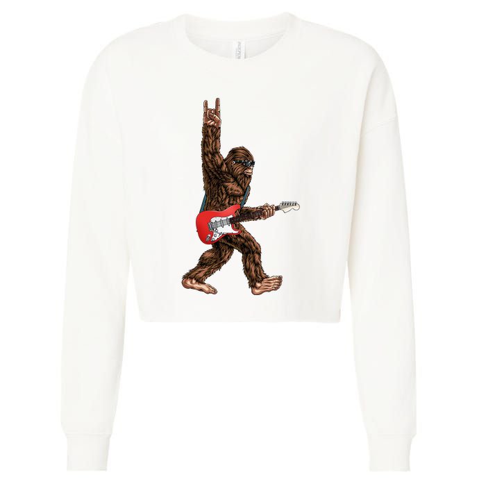 Bigfoot Playing A Electric Guitar Rock On Sasquatch Big Foot Cropped Pullover Crew