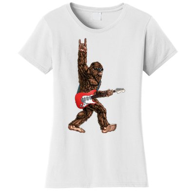 Bigfoot Playing A Electric Guitar Rock On Sasquatch Big Foot Women's T-Shirt