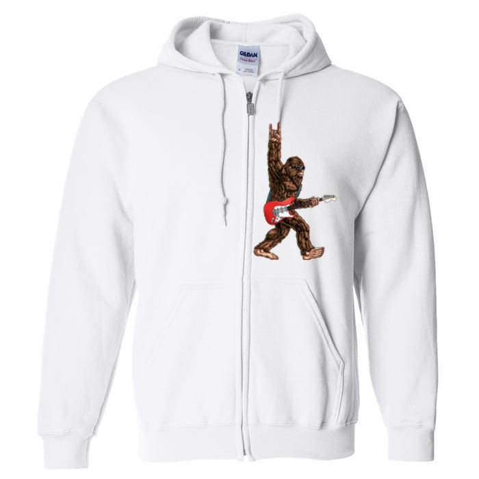 Bigfoot Playing A Electric Guitar Rock On Sasquatch Big Foot Full Zip Hoodie