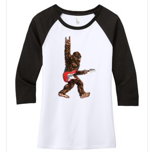 Bigfoot Playing A Electric Guitar Rock On Sasquatch Big Foot Women's Tri-Blend 3/4-Sleeve Raglan Shirt