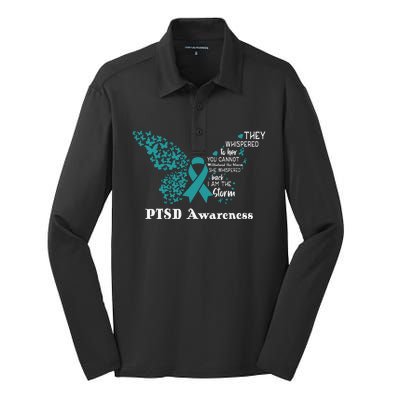 Butterfly PTSD Awareness I Am The Storm PTSD Silk Touch Performance Long Sleeve Polo