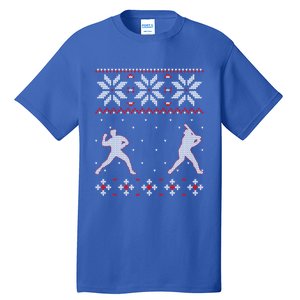 Baseball Pitcher And Batter Outdoor Game Ugly Christmas Gift Tall T-Shirt