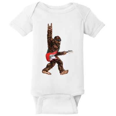 Bigfoot Playing A Electric Guitar Rock On Sasquatch Big Foot Baby Bodysuit