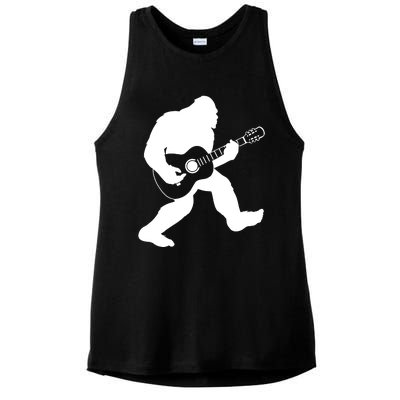 Bigfoot Playing Acoustic Guitar Ladies PosiCharge Tri-Blend Wicking Tank