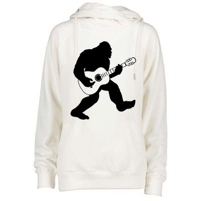 Bigfoot Playing Acoustic Guitar Womens Funnel Neck Pullover Hood