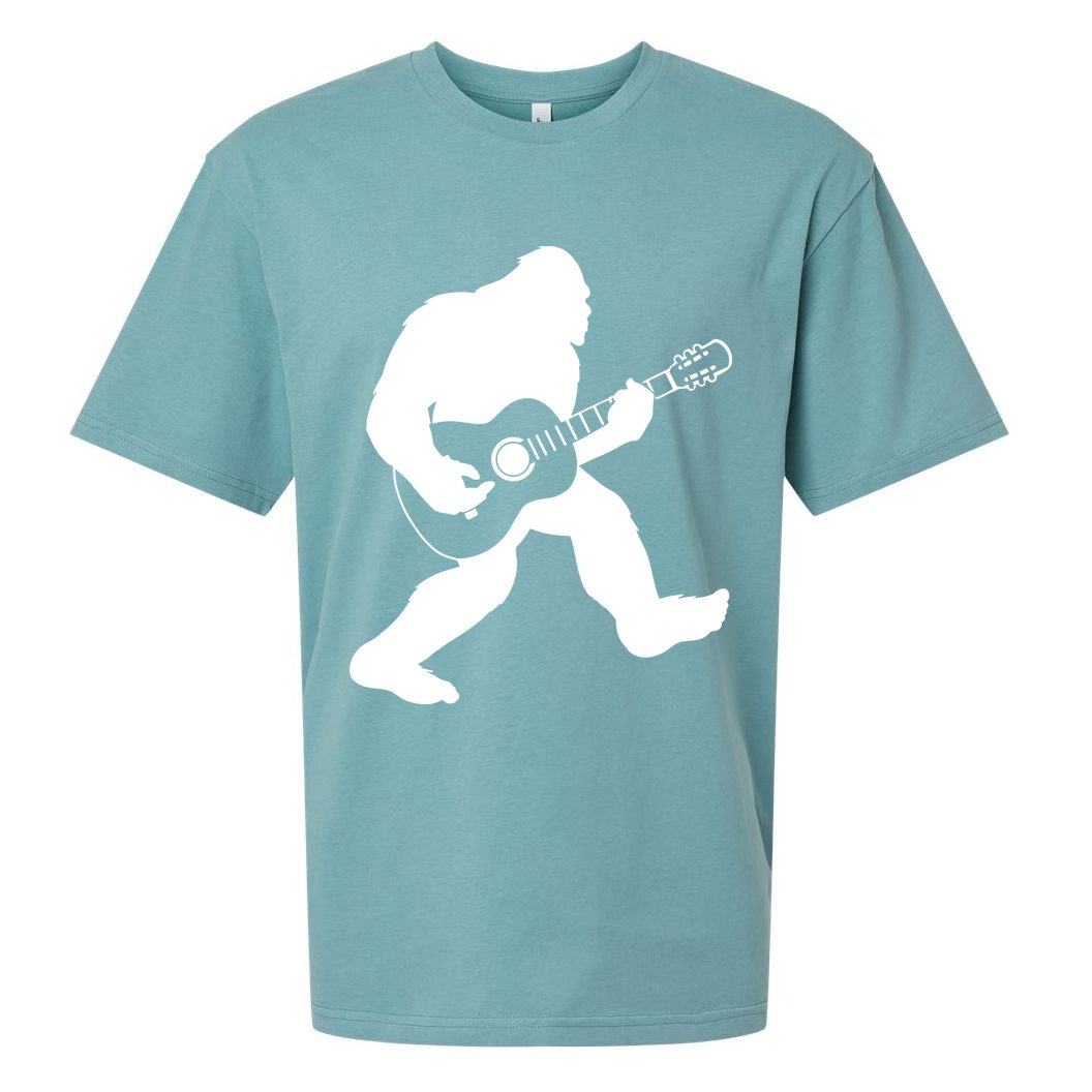 Bigfoot Playing Acoustic Guitar Sueded Cloud Jersey T-Shirt