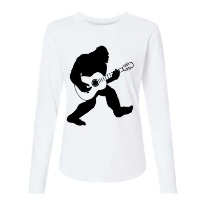 Bigfoot Playing Acoustic Guitar Womens Cotton Relaxed Long Sleeve T-Shirt