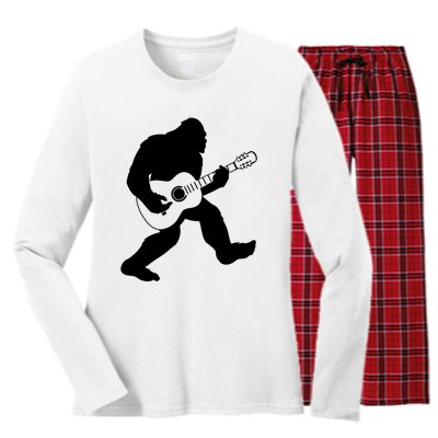 Bigfoot Playing Acoustic Guitar Women's Long Sleeve Flannel Pajama Set 