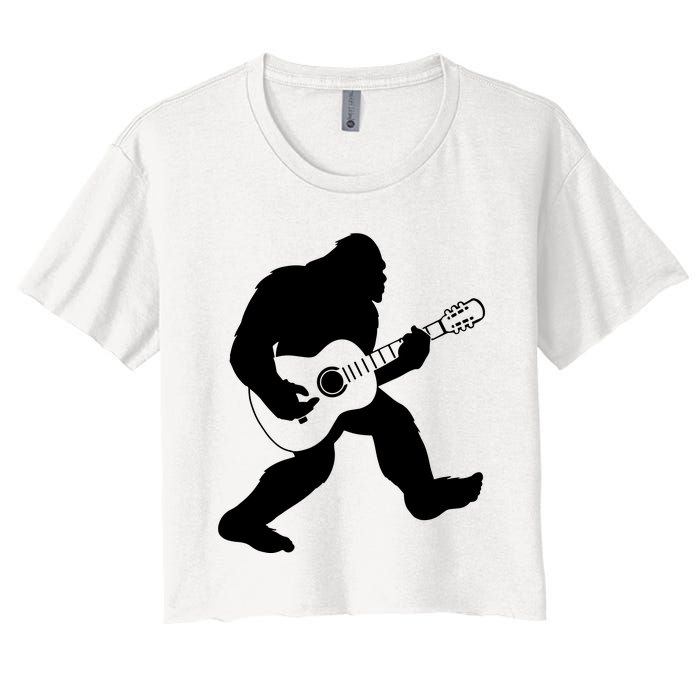 Bigfoot Playing Acoustic Guitar Women's Crop Top Tee