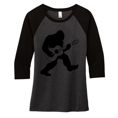 Bigfoot Playing Acoustic Guitar Women's Tri-Blend 3/4-Sleeve Raglan Shirt